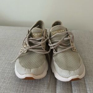 Sperry Taupe Knit Lace-Up Sneakers